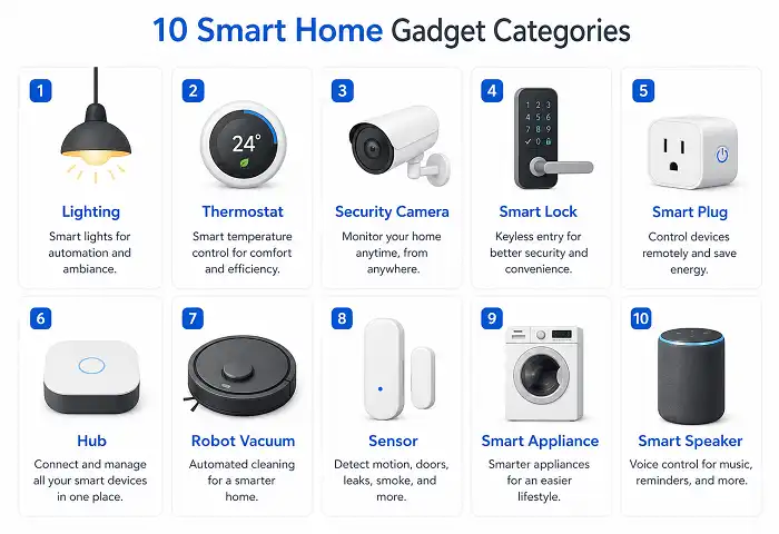 smart home gadget categories infographic