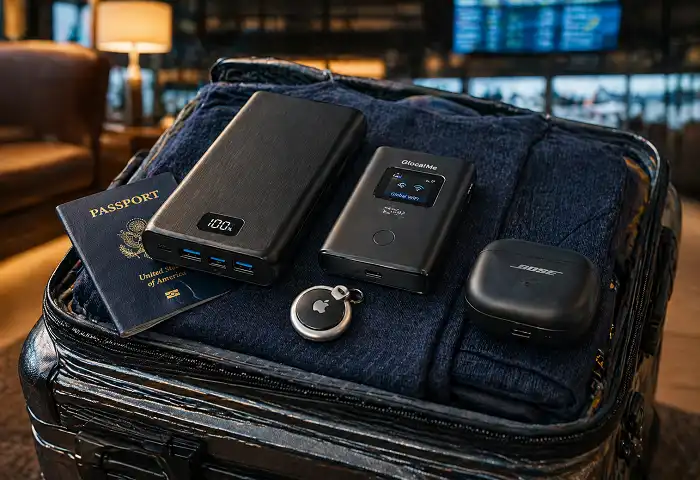 travel gadgets power bank and gps tracker
