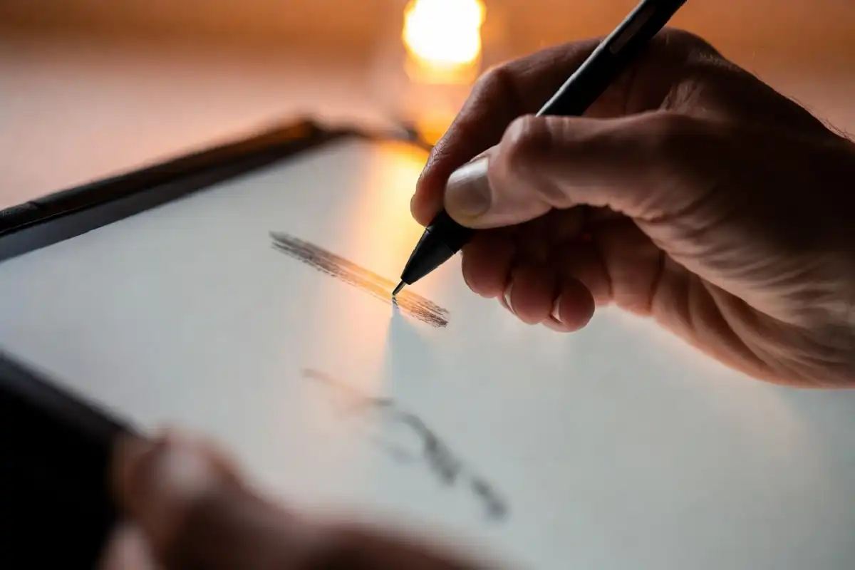 Close-up of writing on an e ink writing tablet showing paper-like feel
