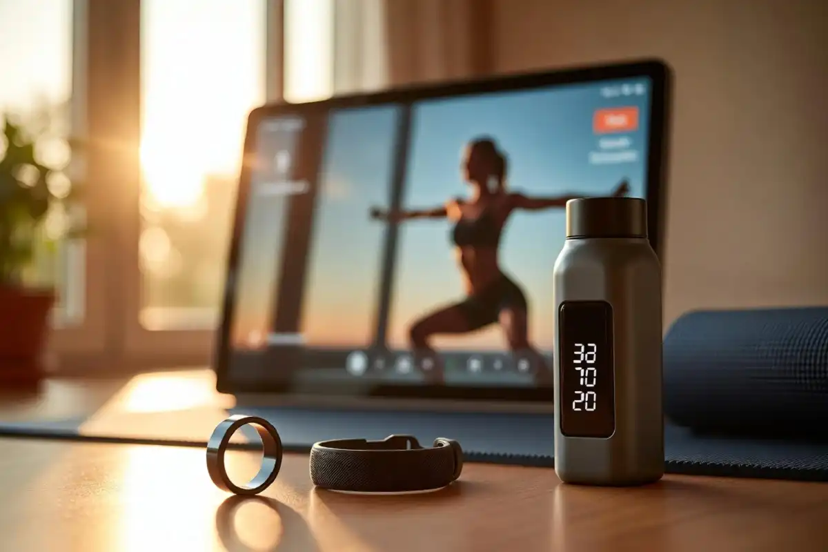 Top fitness gadgets and wearables on workout desk