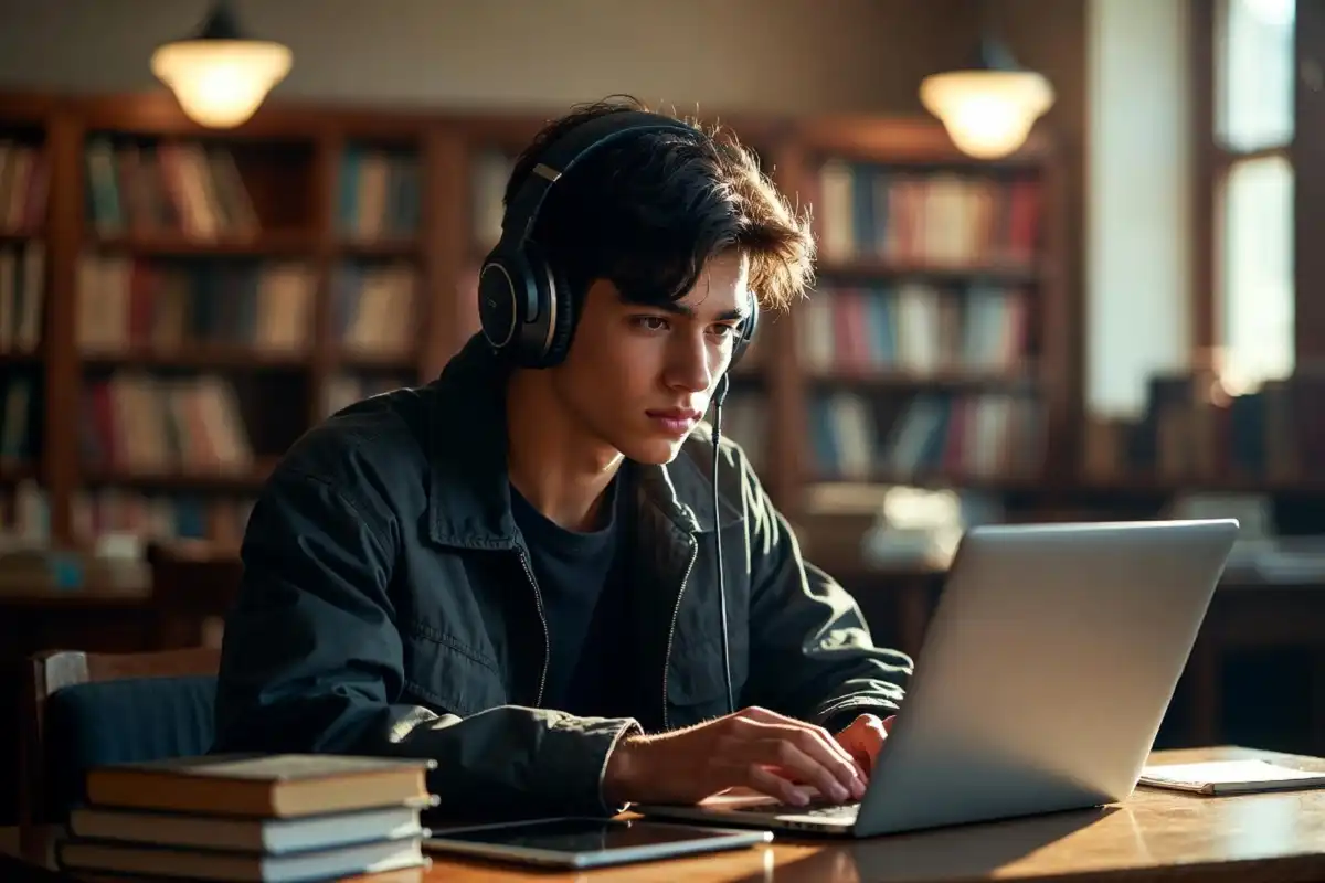 College student using gadgets for productive studying