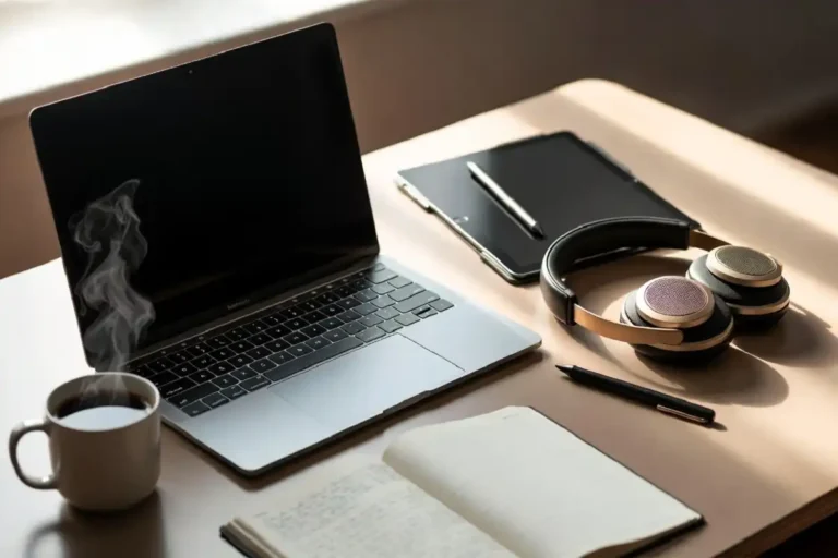 Modern student workspace with essential tech gadgets