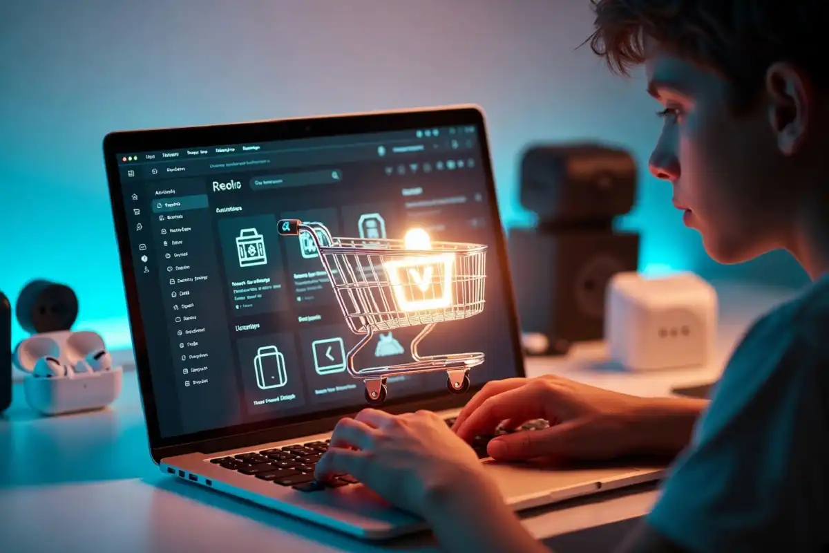 Person shopping for gadgets under 500 online on a laptop