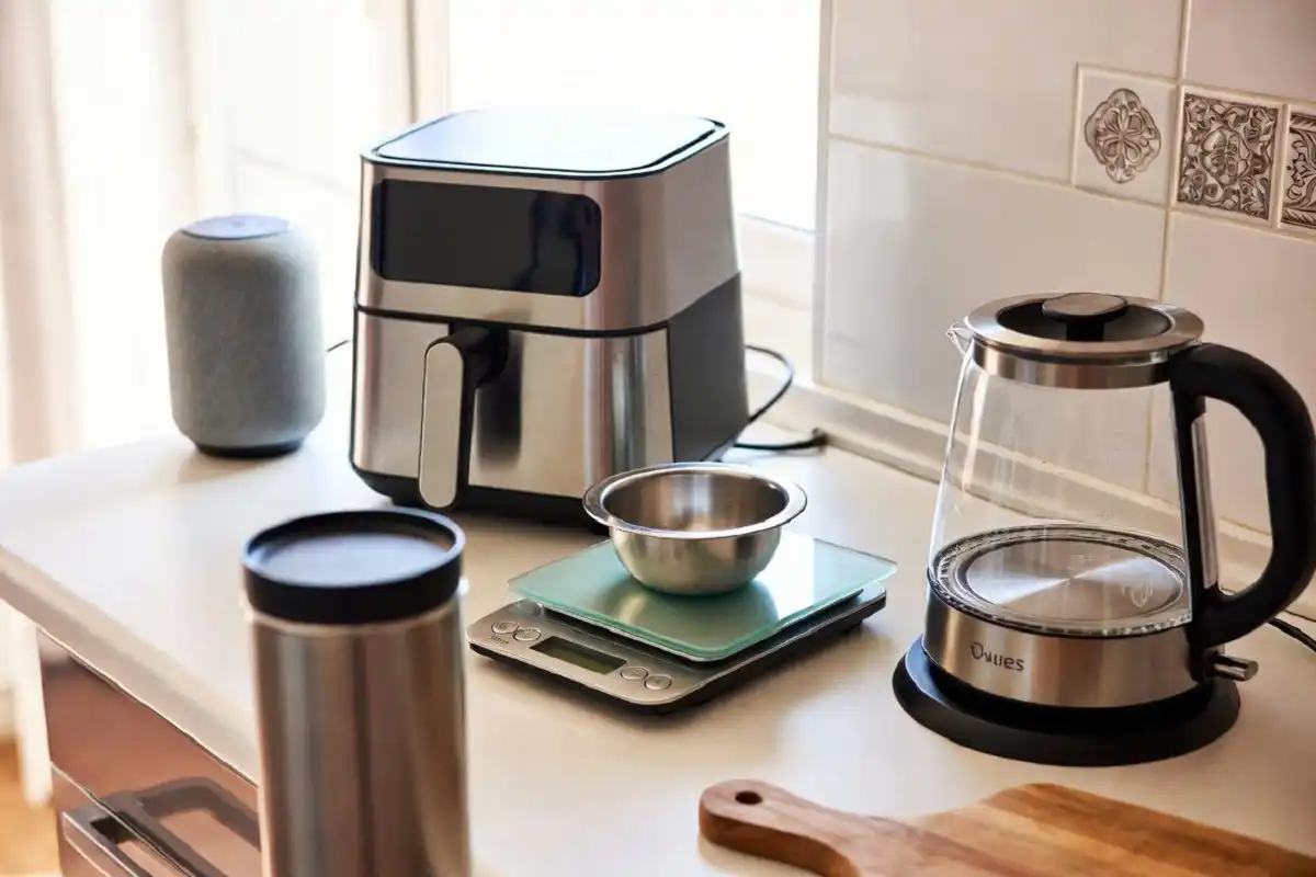 New kitchen gadgets arranged on a clean modern countertop