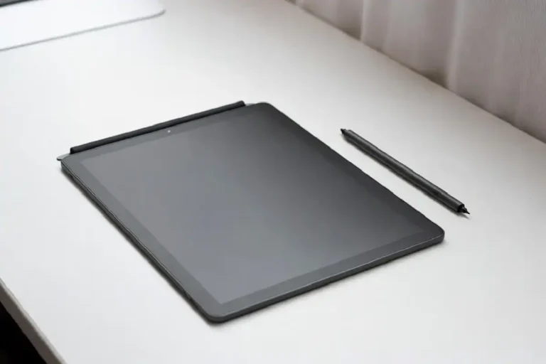 reMarkable 2 review tablet and marker pen laid flat on a white desk in a clean product shot