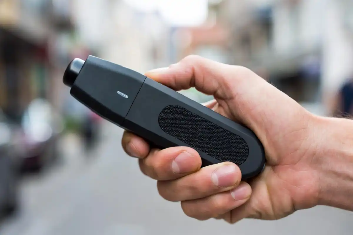 A compact stun gun safety gadget for personal self defence use