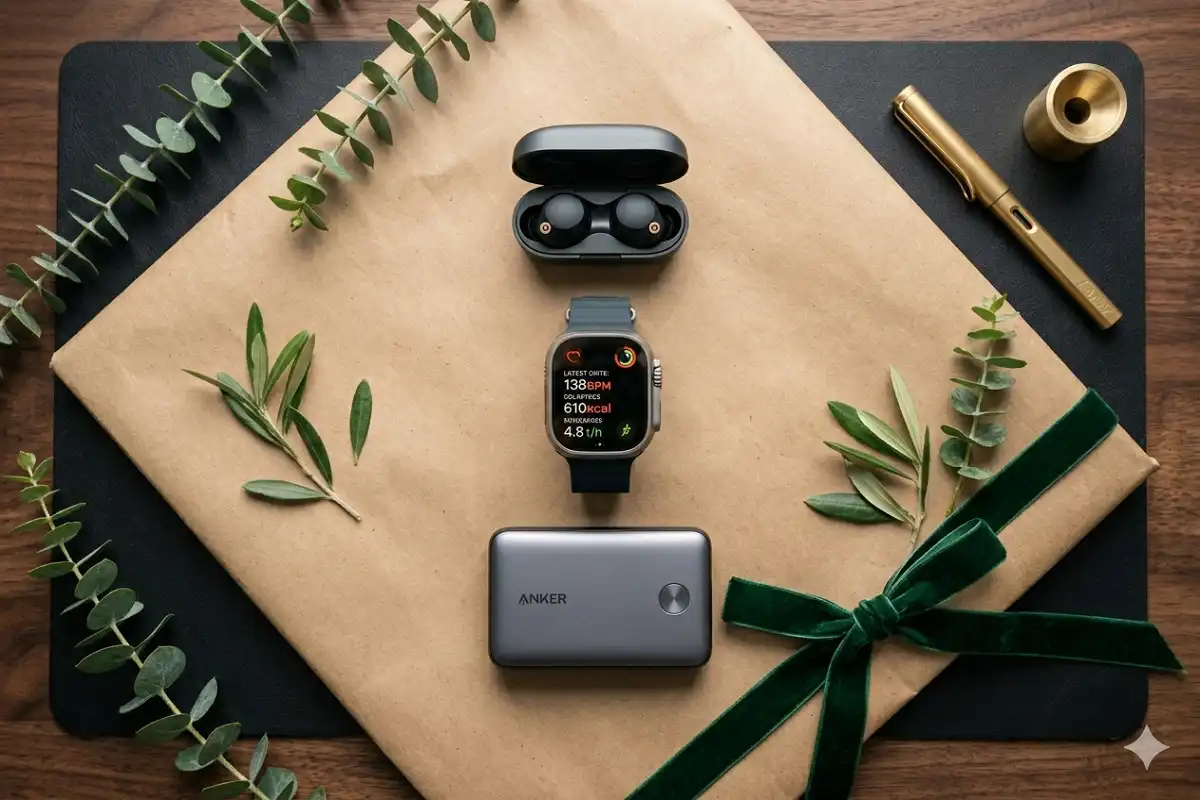 tech gadgets for men gift ideas 2026 wrapped box earbuds watch