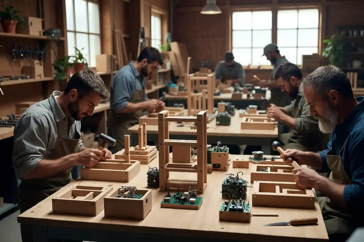 Timber tech sustainable manufacturing workshop for wooden gadgets