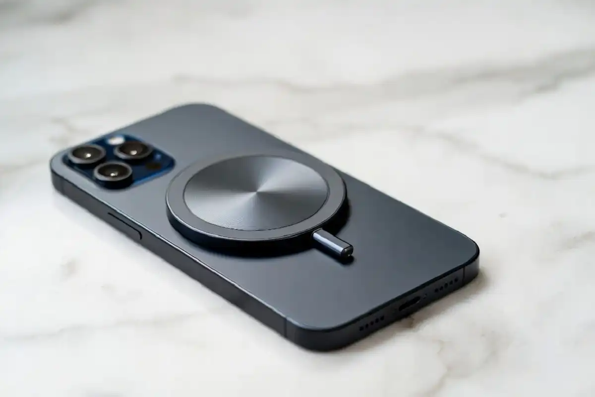 Magnetic wireless charger attached to smartphone