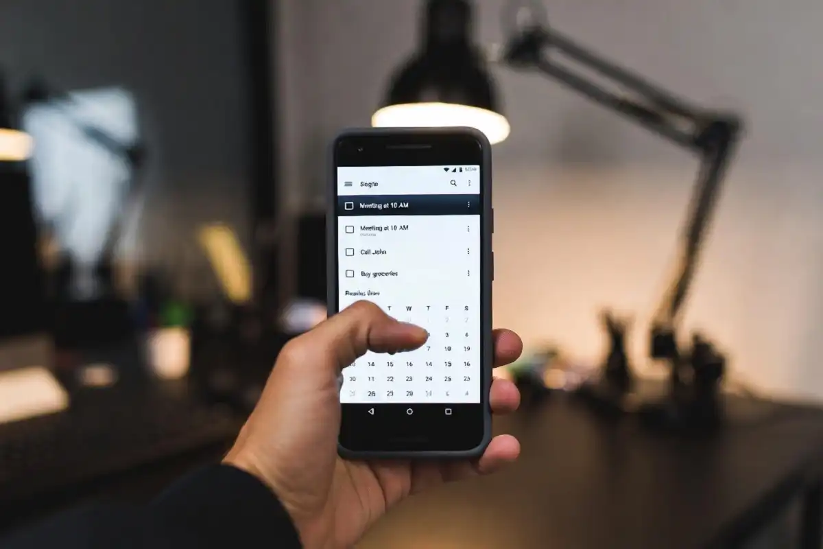Hand holding a phone using a task manager app to plan the day