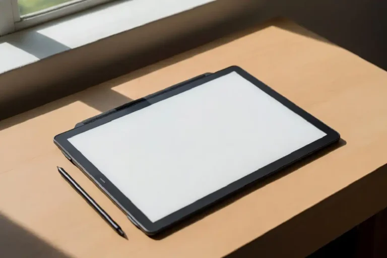 Best distraction free tablet resting on a wooden desk with a calm e-ink screen