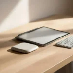 Clean desk setup with minimalist tech gadgets and few cables