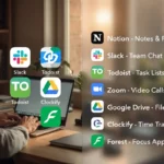 Best productivity apps for remote work displayed on a laptop screen in a home office