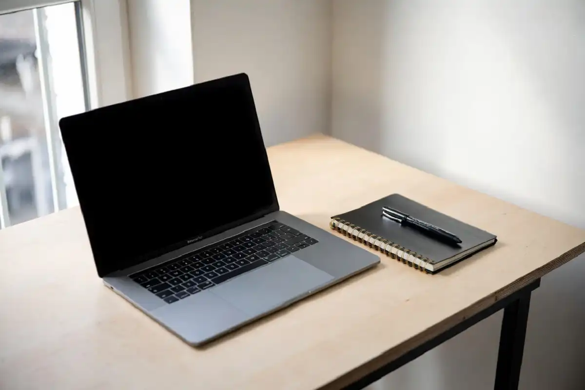 Clutter free desk workspace after cable management setup