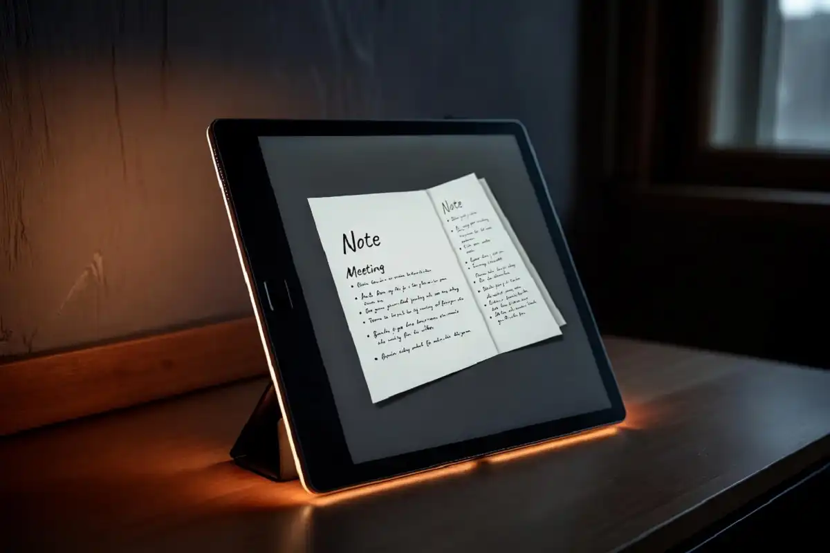 E Ink tablet with frontlight on showing battery drain factor during note-taking