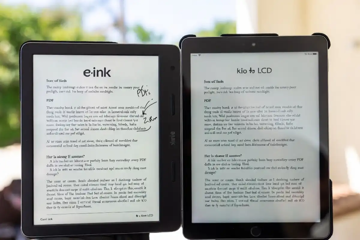 e ink tablet vs regular tablet screen readability comparison in bright sunlight