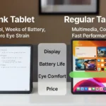 e ink tablet vs regular tablet side-by-side comparison showing display, battery, and use case differences