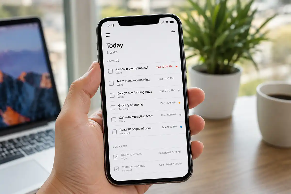 iPhone displaying a task manager, one of the best iOS productivity tools 2026 for planning