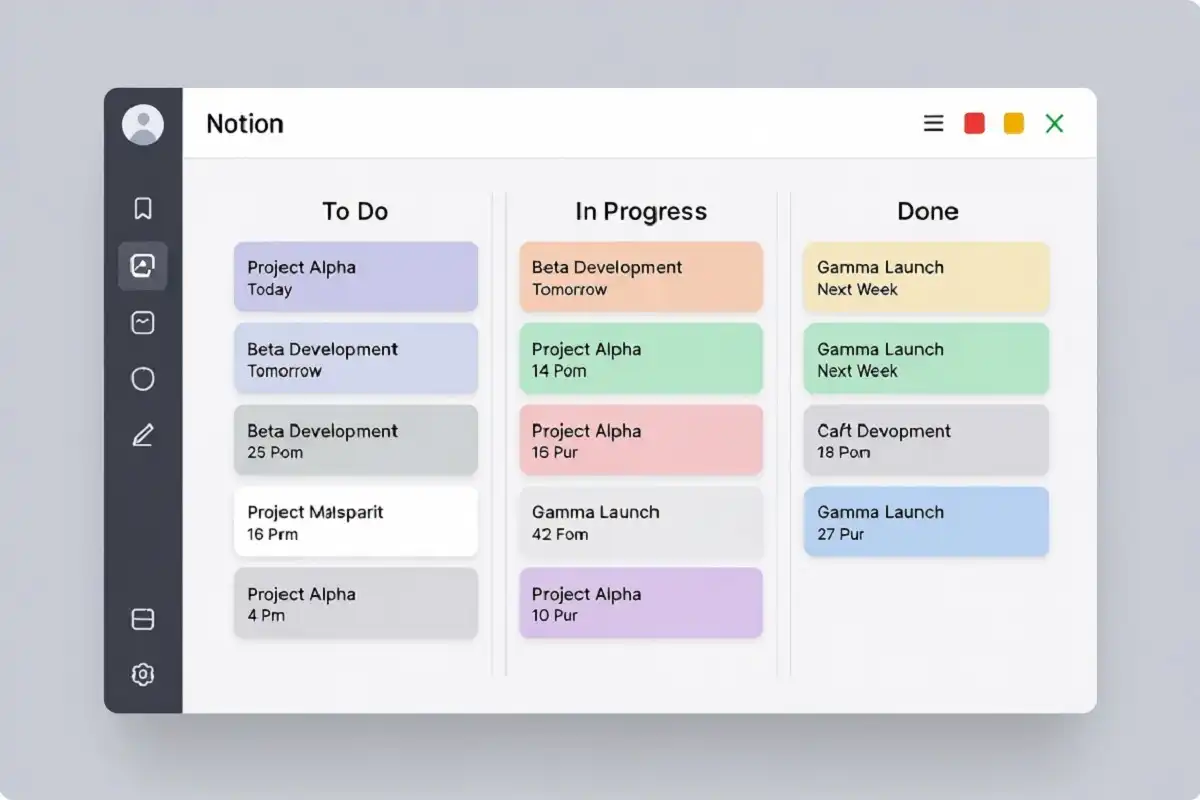 Notion Kanban board layout for managing remote work tasks