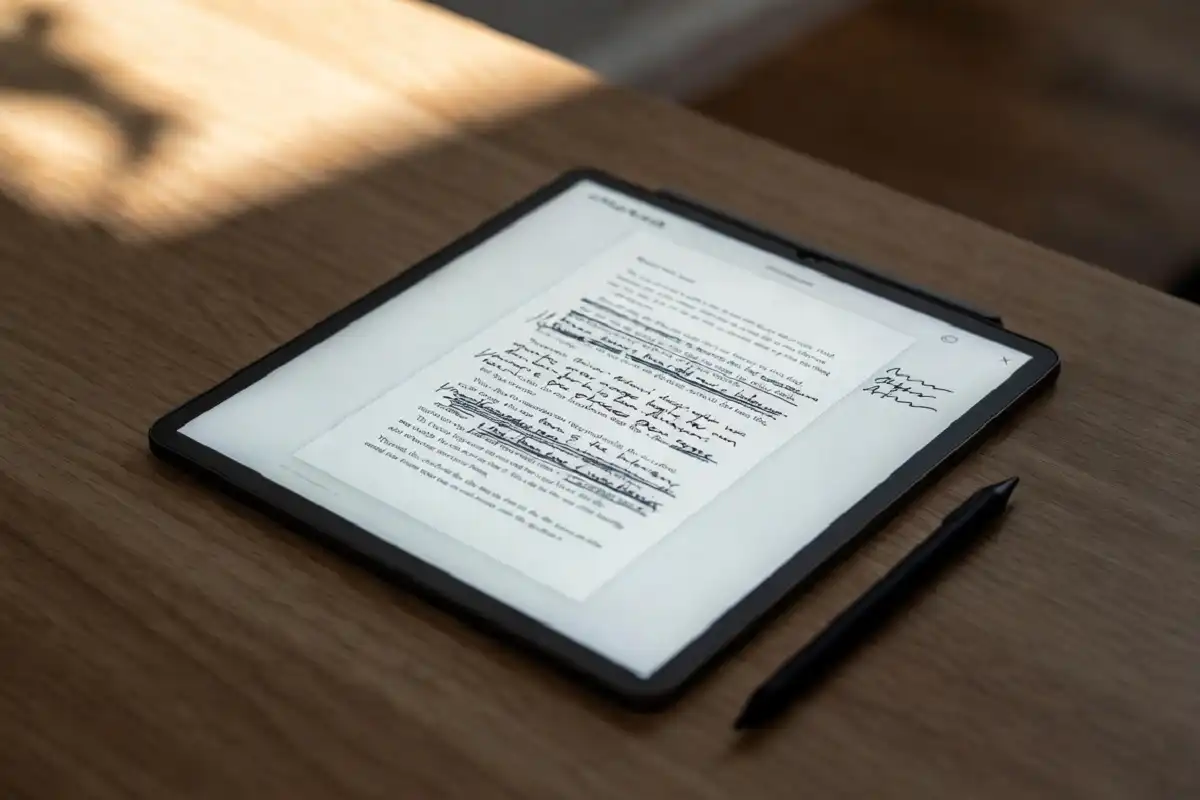 reMarkable 2 e ink tablet for PDF annotation with handwritten margin notes on research paper