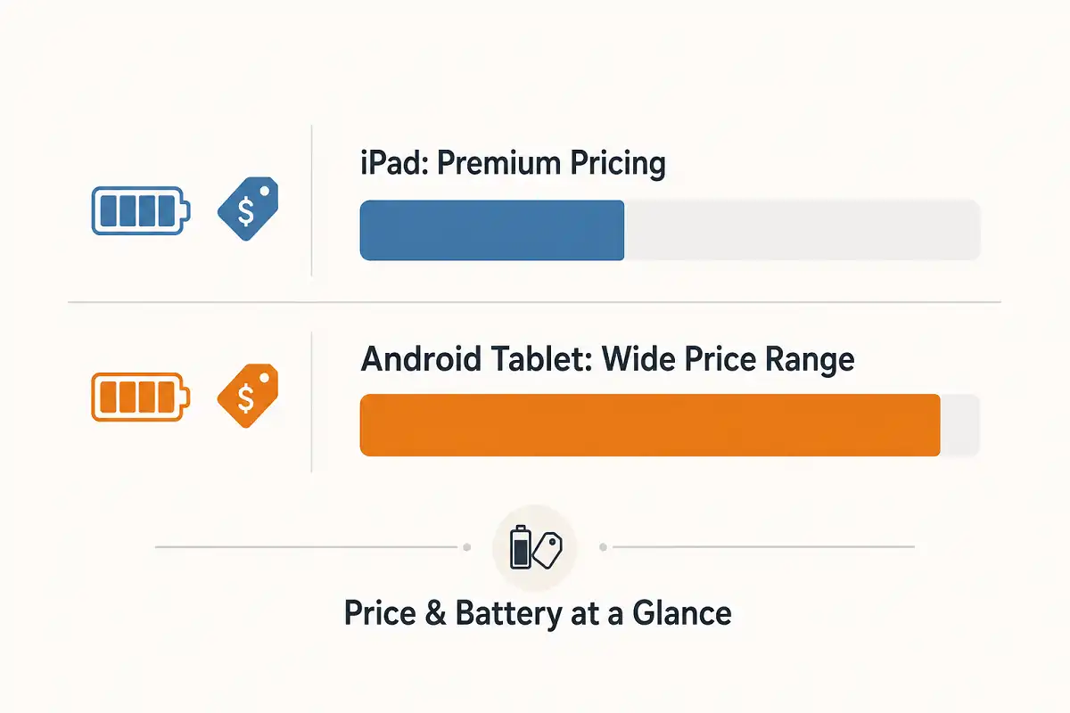 Price and battery life comparison chart for android tablet vs ipad