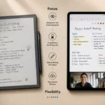 Comparison of E Ink and standard tablets used for taking meeting notes side by side on a desk