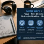 Infographic showing deep work tools and techniques for better focus in 2026