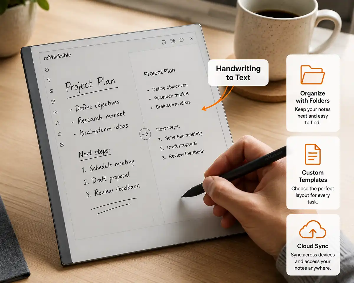 reMarkable Paper Pro review 2026 handwriting to text conversion feature in use